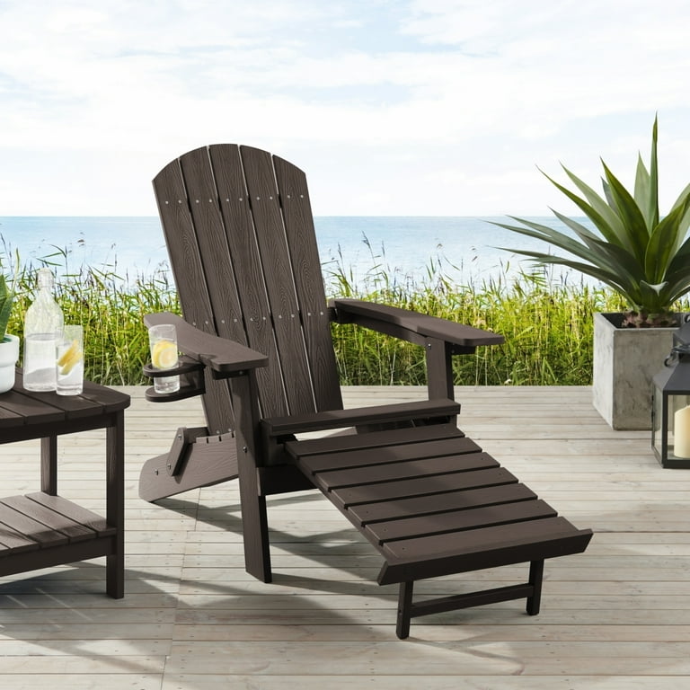 Rider Outdoor Adirondack Chair Retractable Pull out Footrest Cup Holder