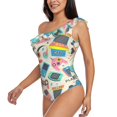 thumbnail image 3 of Yiaed Playing Video Games Print Women One Piece Swimsuits Tummy Control One Shoulder Bathing Suits Pattern Ruffle Swimwear-Small, 3 of 8