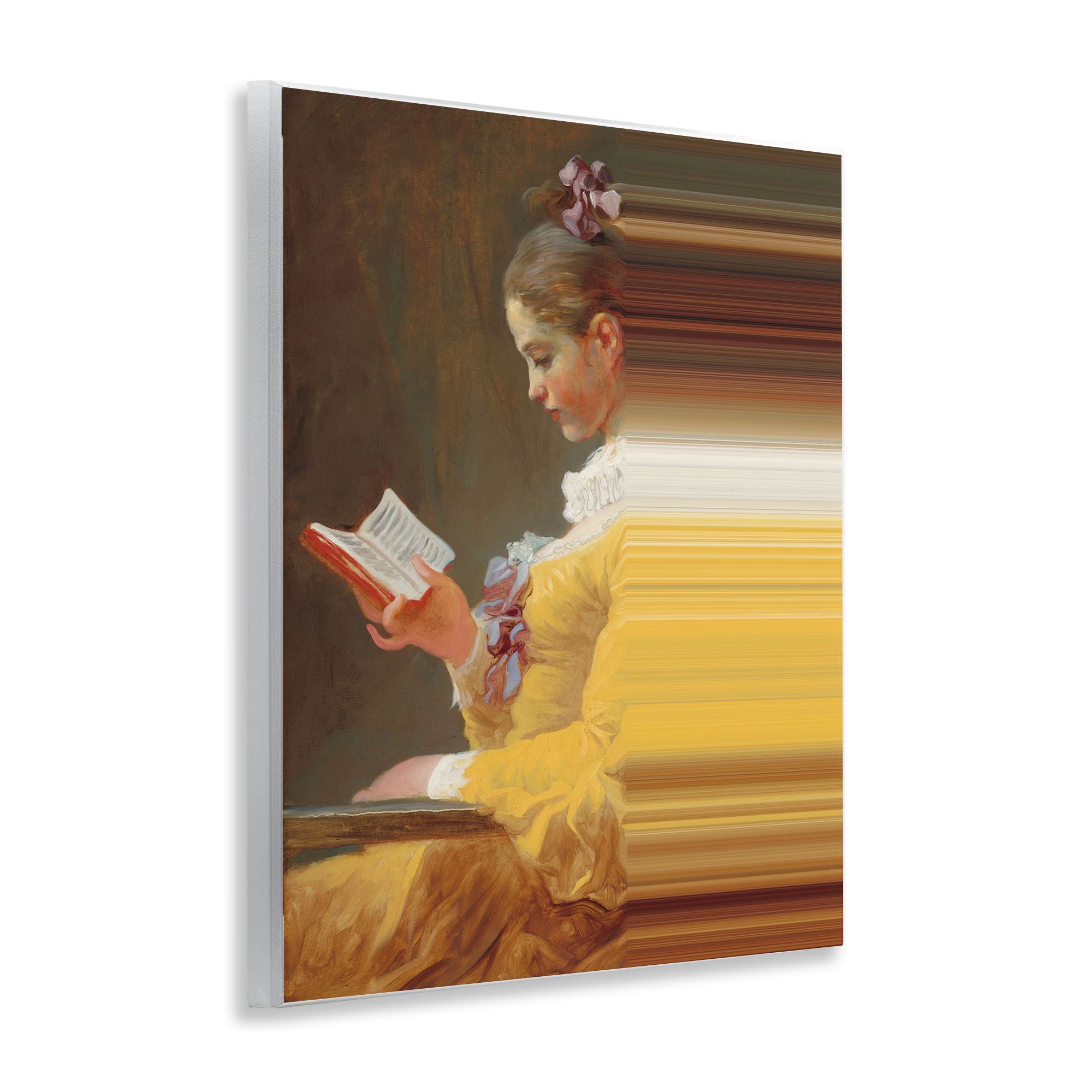 Vintage Lady Reading with Gradient Streaks Wall Plaque Art, design by Seven Trees Design