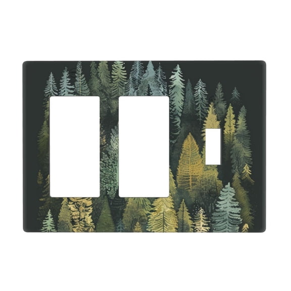 Hand Drawn Forest Switch Cover Decorative Wall Plate 3-Gang 2-Decor 1-Toggle Standard Size