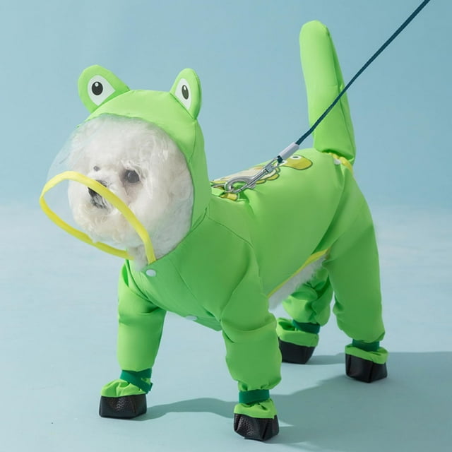 Impermeable para Perro con Capucha, con Rayas Reflectantes y Cubre Cola, Ajustable, con Botas de Perro (Verde)