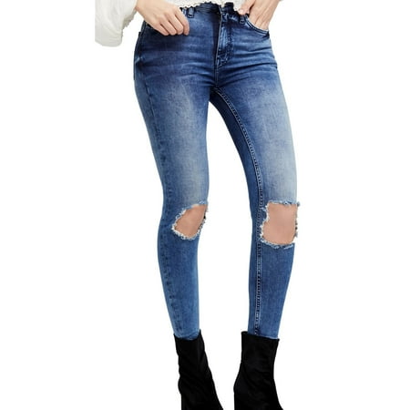 Free People Womens Busted Knee Skinny Fit Jeans Blue 25 Regular