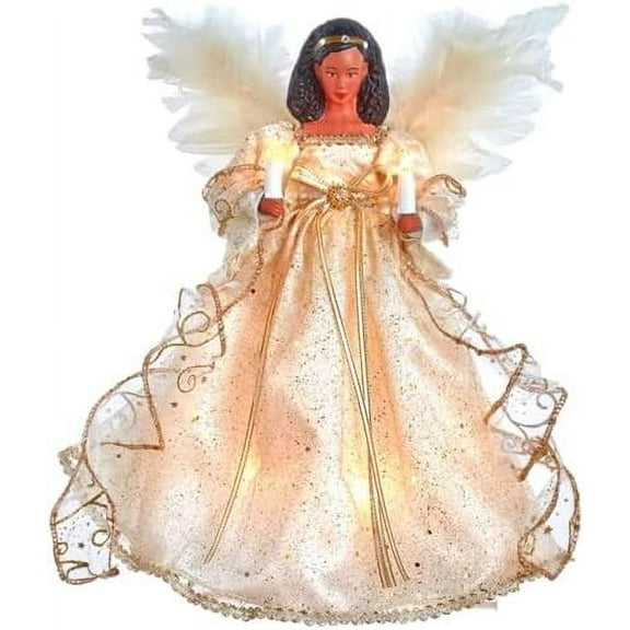 12" African-American Angel Tree Topper - Lighted Christmas Angel Decor