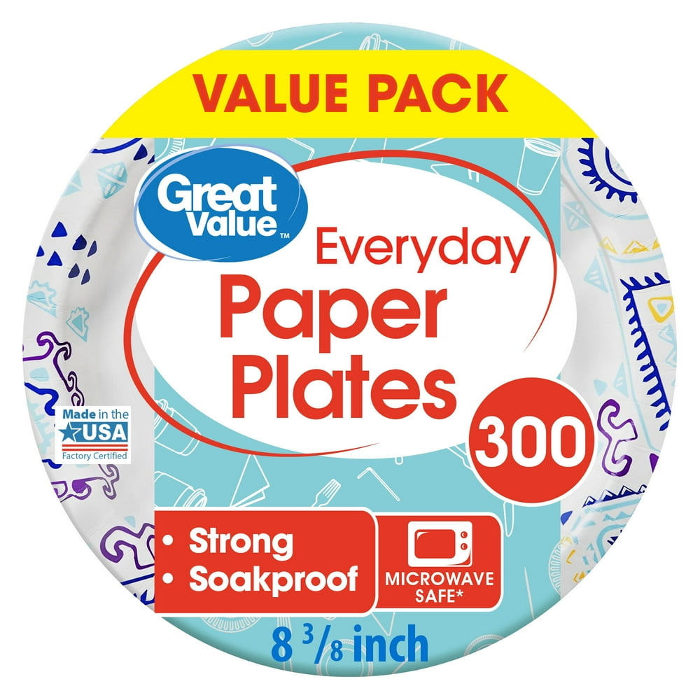 Great Value Everyday Paper Plates, 8 5/8", 300 Count