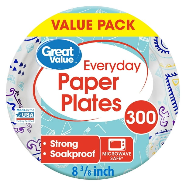 Great Value Everyday Paper Plates, 8 5/8", 300 Count
