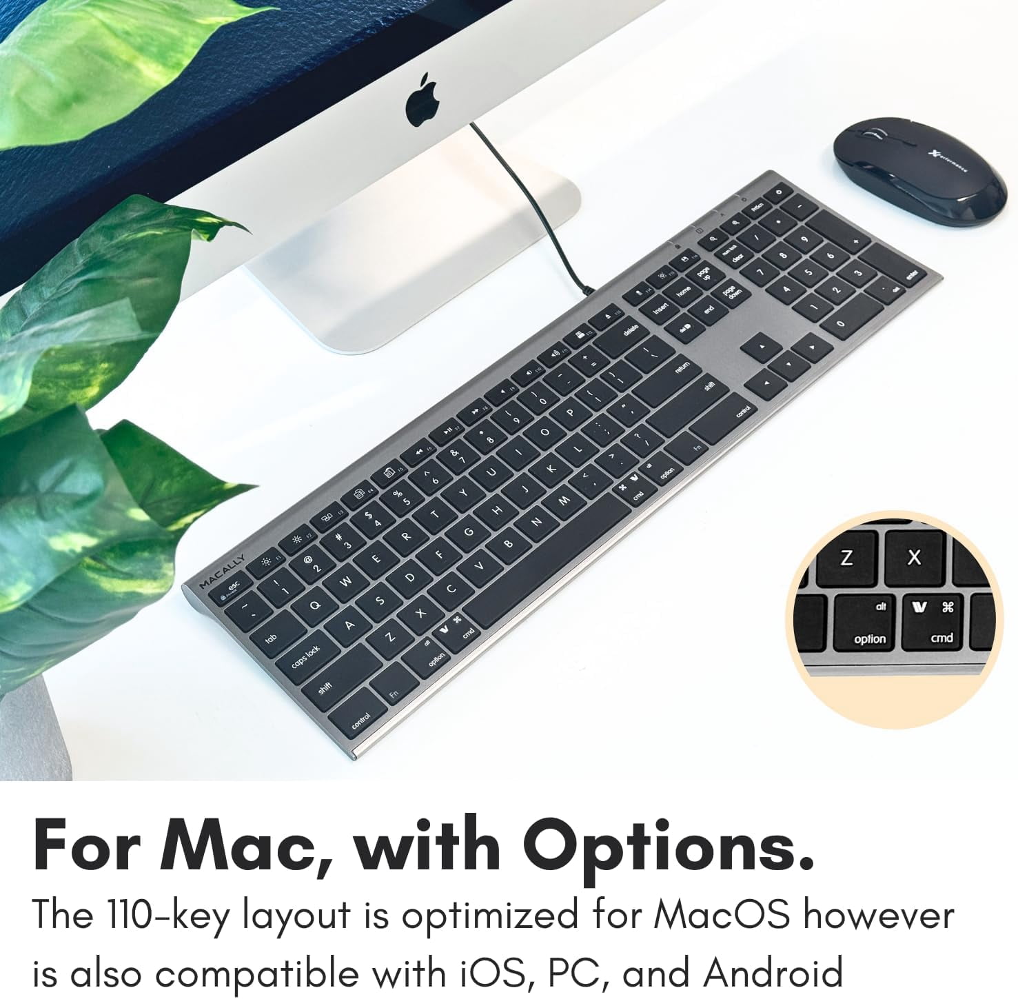 Macally USB C Keyboard (Upgraded) - Dual USB A + C Plug - Wired Keyboard for Mac - Ultra Slim, 20 Shortcuts, 110 Scissor Keys