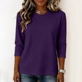 thumbnail image 5 of Women's Crew Neck 3/4 Sleeve T-Shirt, Loose Fit Casual Comfy Top, Soft Breathable Basic Tee for Daily Office Lounge Wear 15-Purple XXL, 5 of 5