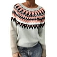 thumbnail image 3 of sususu Womens Fair Isle Sweater Casual Knitted Sweater Crewneck Long Sleeve Colorful Striped Loose Pullover Jumper Tops,A03-Watermelon Red,L, 3 of 5