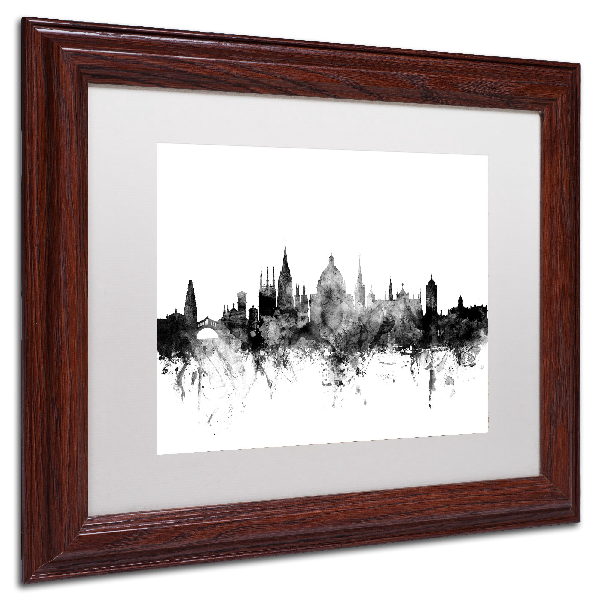 Trademark Fine Art "Oxford England Skyline B&W" Canvas Art by Michael Tompsett, White Matte, Wood Frame