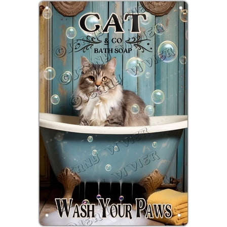 Vintage Cat Metal Sign, Black Cat Wash Your Paws Funny Cat Sign Wall Decor for Bedroom Bathroom Retro Metal Tin Sign, Metal Cat Sign Home Decor For Cat Lovers,Aluminum 5.5"x8"