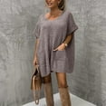 thumbnail image 3 of Bigersell Wedding Guest Dress Women's Fashion Casual Solid Pullover Comfortable Short Sleeve V-Neck Dress Female Formal Dresses Women Boho Dresses, Style 16647, Coffee XL, 3 of 9