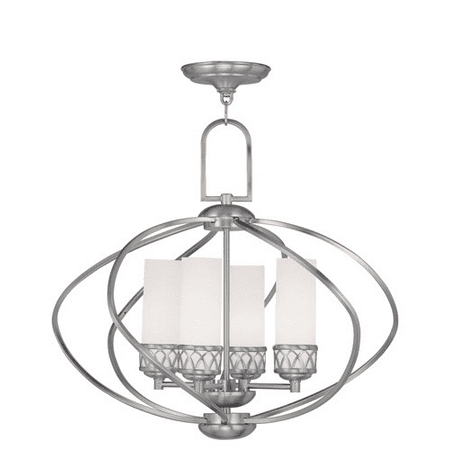 

Chandeliers 4 Light With Hand Blown Satin White Glass Brushed Nickel size 22 in 240 Watts - World of Crystal