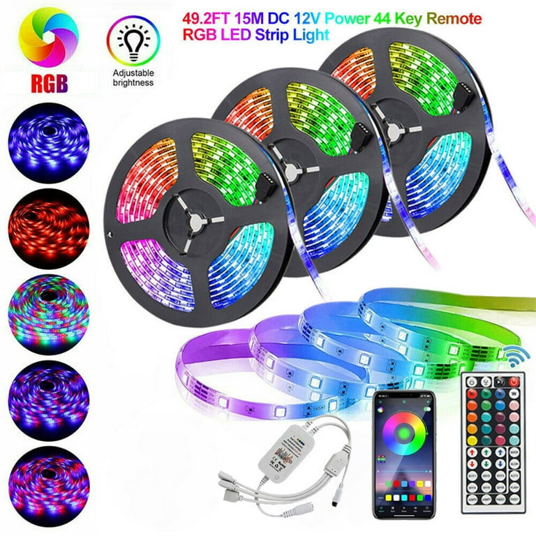 DAYBETTER 50ft Bluetooth LED Strip Lights,Music Sync 5050 LED Light Strip  RGB with Remote Control,Timer Schedule,Color Changing Led Lights for  Bedroom(APP+Remote +Mic) 