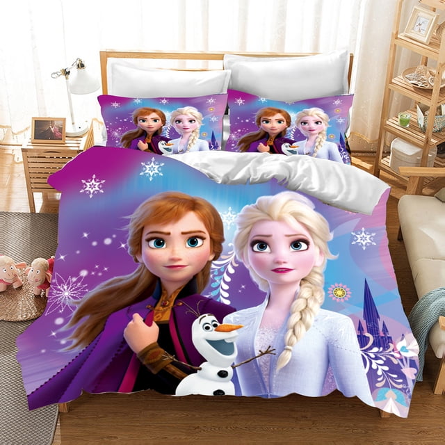 Ensemble de Literie Frozen Housse de Couette Imprimée Mignonne Dessin Animé Housse de Couette Simple 3 Pcs 1 Maison