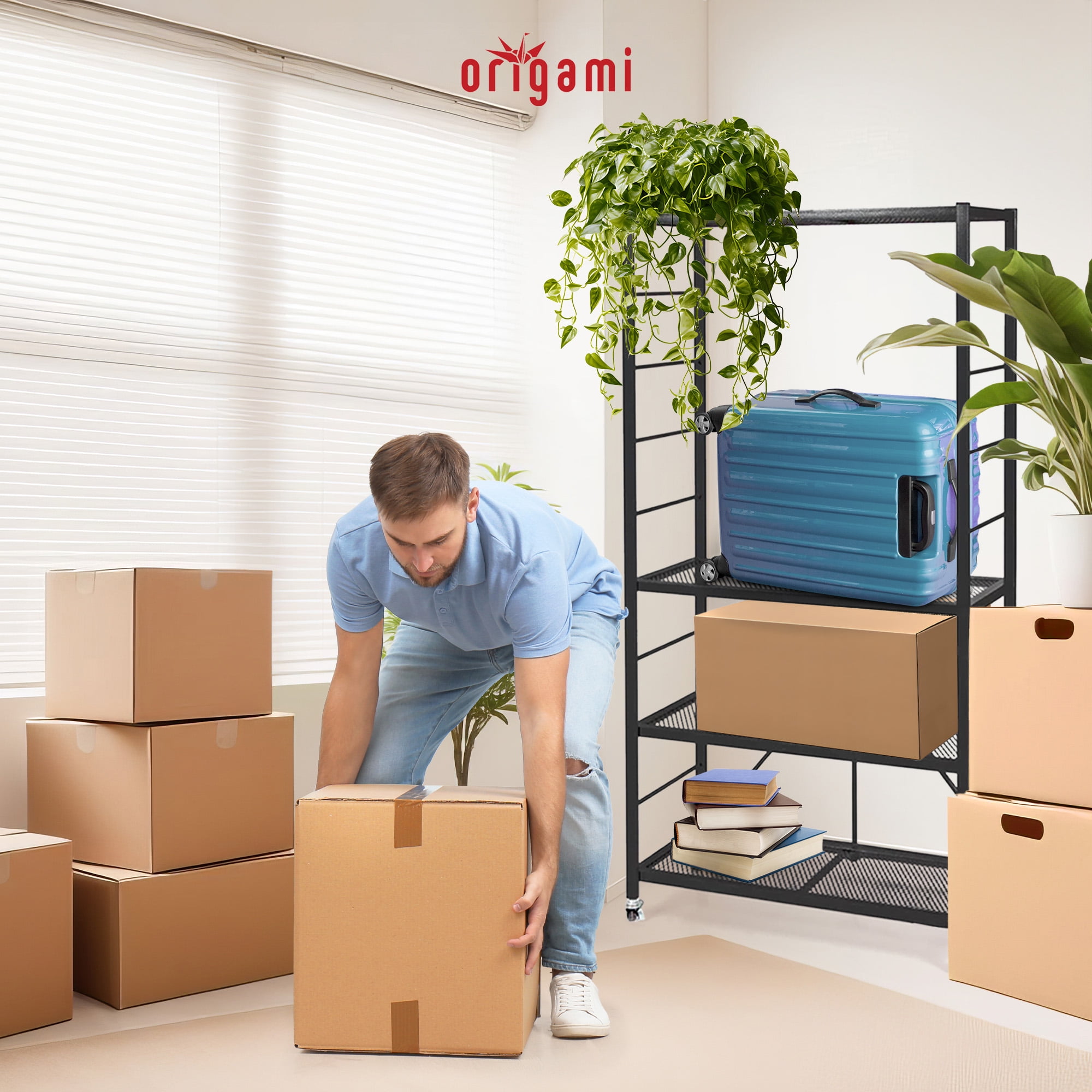 Origami 4-Shelf Adjustable R2 Series Storage Rack, Black