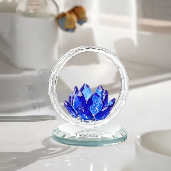 Crystal Lotus Flower Ornament for Car and Home Decor, Handmade Glass Figurine Birthday Gift for Women, Valentine's Day, Anniversary, 2.76x2.36x2.36 in