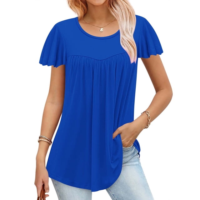 Fankiway T-Shirt Imprimé Mode pour Femmes Manches 3/4 Blouse Col Rond Hauts Décontractés Manches Courtes Hauts pour Femmes Liquidation Chemises pour Femmes Manches Courtes