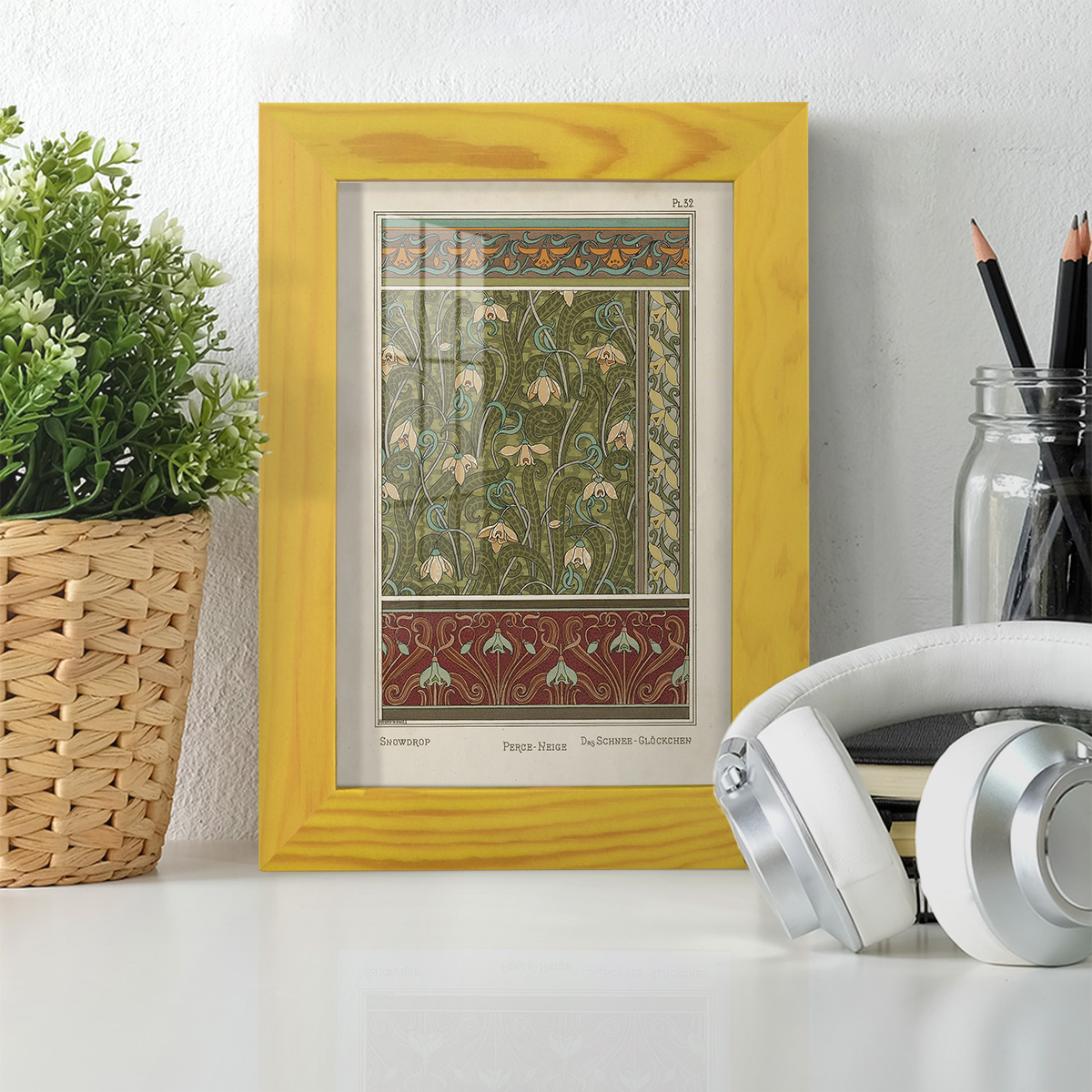 Nouveau Decorative VI - Framed Print w/glass - Sunflower Yellow