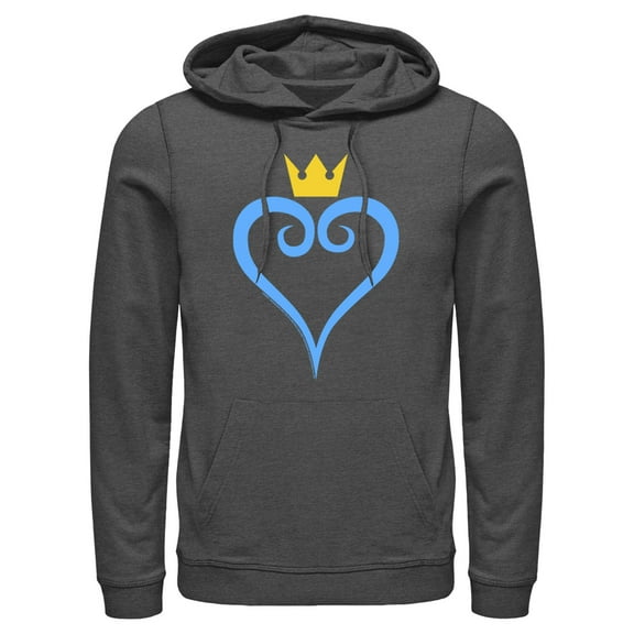 Men's Kingdom Hearts 1 Blue Heart  Pull Over Hoodie Charcoal Heather X Large