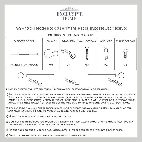 Exclusive Home Ogee 1" Curtain Rod and Coordinating Finial Set, Matte White, Adjustable 66"-120"