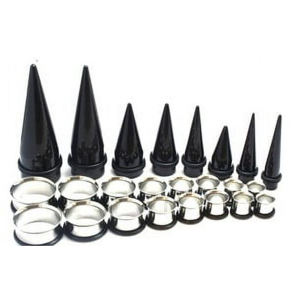24 Pc EAR STRETCHING KIT 00g - 1" Tapers and Steel Single Flare Tunnels 7/16 1/2 9/16 5/8 3/4 7/8