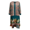 thumbnail image 3 of Sakmal Shift Dress Summer Dresses for Women 2024 Vacation Knee Length Graphic Blue Vintage 3/4 Sleeve V-Neck Ladies Dresses $5, 3 of 5