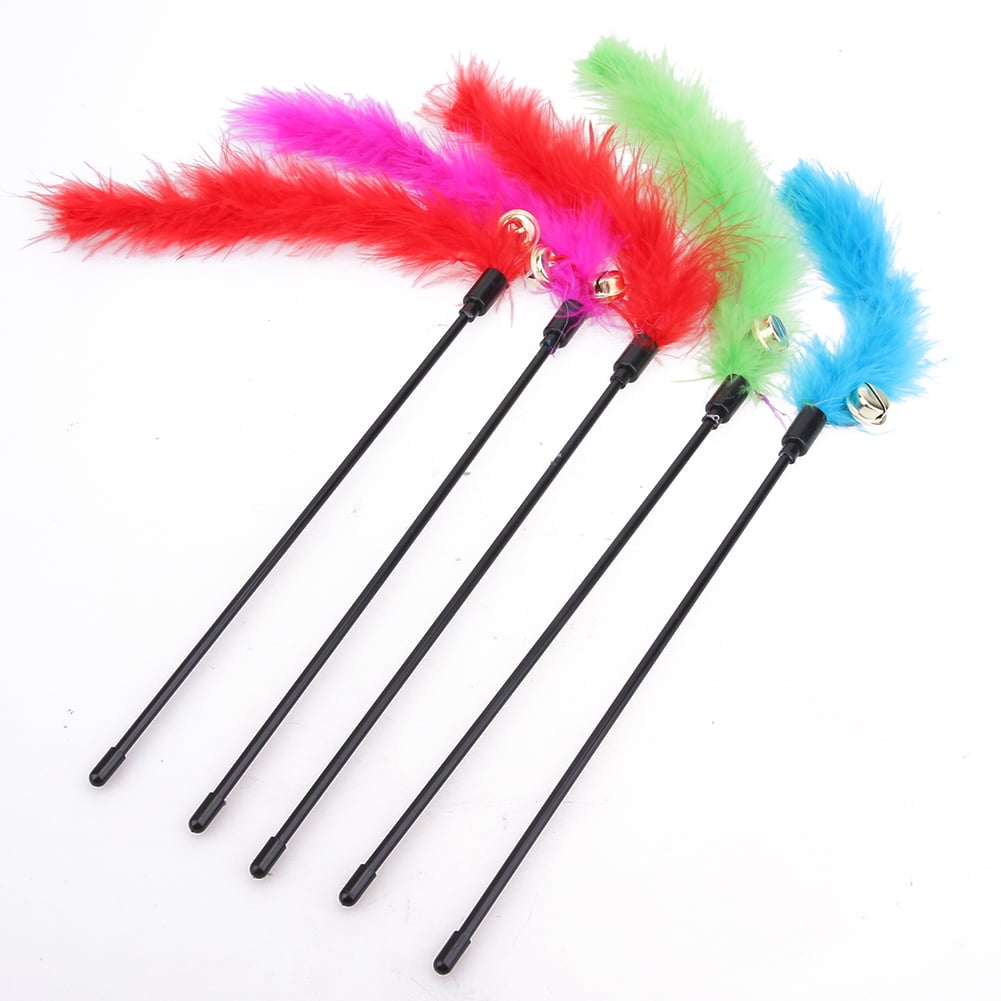 Funny Pet Cat Kitten Teaser Stick Wire Chaser Wand Feather Plush Interactive Toy 