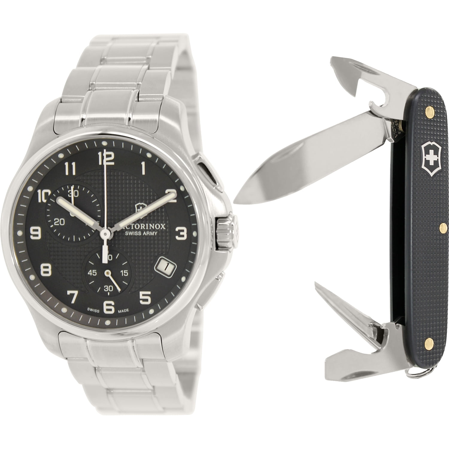 victorinox men's chronograph officer stainless steel bracelet watch 42mm