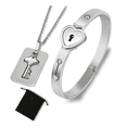 thumbnail image 1 of Pulsera Brazalete Pareja Con Llave Corazón Acero Inoxidable Xtellar plateado, 1 of 4
