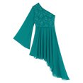 thumbnail image 6 of CHICTRY Women Lace Top Bell One Sleeve Lyrical Dance Dress Church Choir Worship Dancewear Green M, 6 of 7