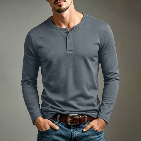 ZyeKqe Mens Long Sleeve Shirts Button Front Crewneck Lightweight Quick Drying Breathable Active Sports Workout Tops