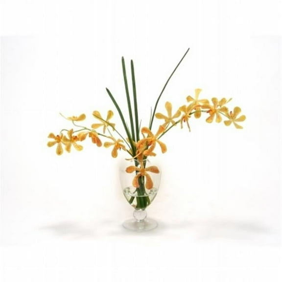 Distinctive Designs International 17034 Yellow-Orange Vanda Orchids- Grass in Glass Urn
