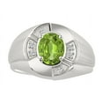thumbnail image 1 of RYLOS Sterling Silver Ring 8X6MM Oval Gemstone & Diamond Unisex Rings Peridot August Birthstone Ring Size 11, 1 of 7