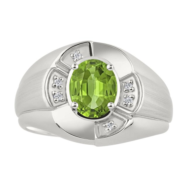 RYLOS Sterling Silver Ring 8X6MM Oval Gemstone & Diamond Unisex Rings Peridot August Birthstone Ring Size 8
