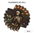 thumbnail image 3 of Placemats Set of 4 / 6, Skeleton In Flower Bed Placemats for Dining Table Indoor/Outdoors Heat Resistant Washable Placemats 18" x 12", 3 of 8