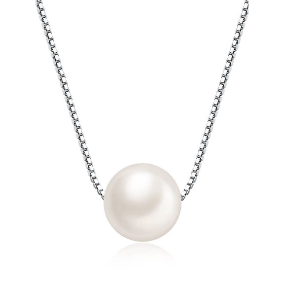 MABELLA Freshwater Cultured 8MM AAA White Single Round Pearl Pendant Necklace for Women