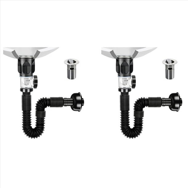 2X Kit de Drenaje para de Baño con Trampa en P Flexible y Expandible, Tubo de Drenaje para , Tubo de Drenaje para de Baño Antiolor
