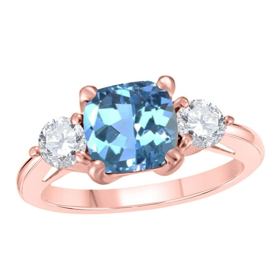 Mauli Jewels Rings for Women 2.15 Carat Diamond And Cushion Cut Blue Topaz Ring 4-prong 14K Rose Gold