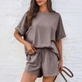 thumbnail image 4 of Women's 2 Piece Outfits Fashion 2025 Summer Cuffed Short Sleeve Shirt with Shorts Solid Comfy Matching Tracksuits, 4 of 7