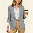 thumbnail image 4 of Giftesty Open Front Jacket Women 3/4 Ruched Sleeve Blazer, Business Casual Lapel Work Suit Jacket with Pockets, 4 of 9