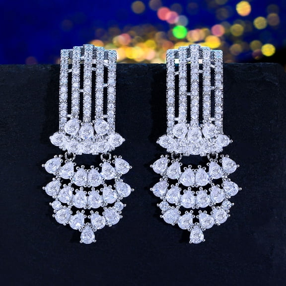 CWWZircons Long Chandelier Earrings Drop Wedding Silver Plated Cubic Zirconia Jewelry