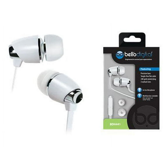 COLOR: WHITE In-Ear Headphones feature In-line microphone, Multifunction controller, Precision bass