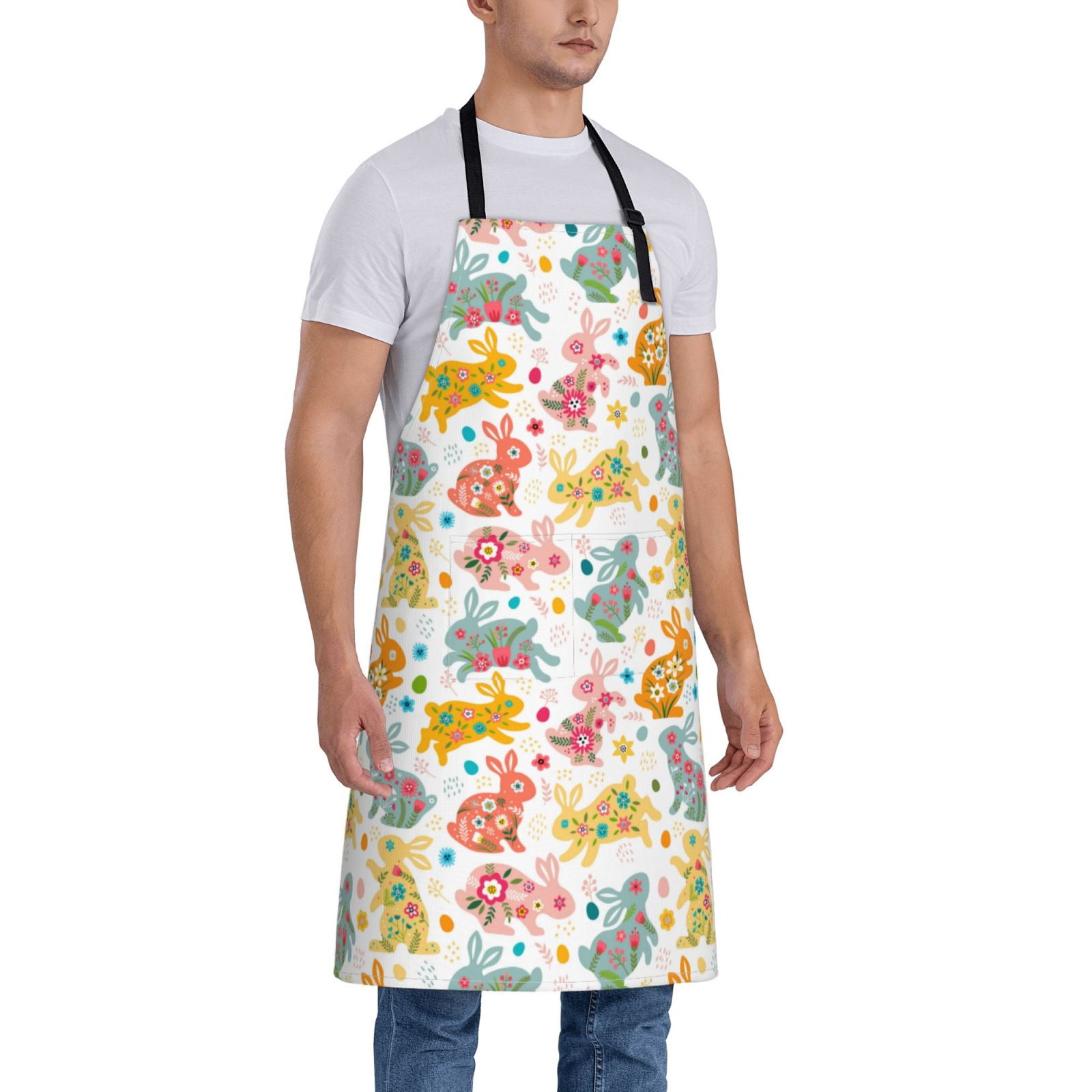 Kdxio Boho Bunny Apron with Pockets Adjustable Kitchen Aprons for Men Women Waterproof Aprons for Cooking,Drawing,Crafting, Baking Household Cleaning