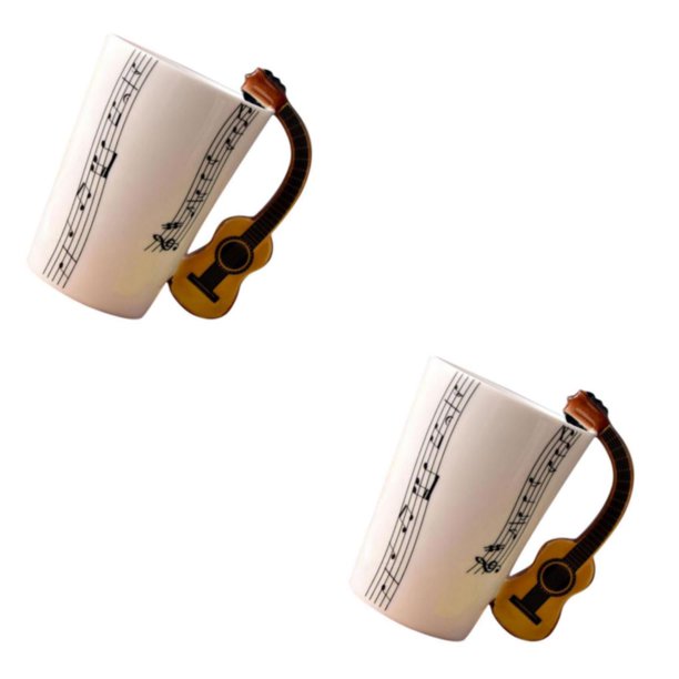 Bewildely Tazas estilo guitarra, Taza de cerámica elegante y duradera, tazas de té, novedad, taza de notas musicales, tazas de pentagrama de Pentagrama de guitarra negra 10x7.5 cm 2Conjunto