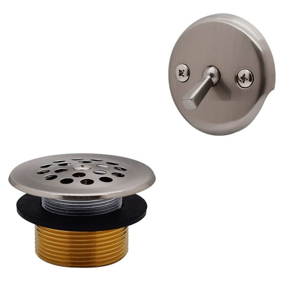 Westbrass 1-3/8" Bathtub Drain Cover with Trip Lever and Conversion Adaptor Bushing, Satin Nickel