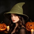 thumbnail image 3 of TEAJOPSUU Women's Halloween Witch Hat Knitted Pointed Wizard Hat for Party Vacation Holiday Olive Green, 3 of 5
