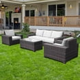 thumbnail image 2 of Castello Patio Furniture Sets 4-Piece Outdoor Furniture Conversation Set with Patio Sofa with Seat Cushions and Outdoor Patio Table for Outside Outdoor Patio Furniture Water Resistant Sofa Set, Brown, 2 of 6