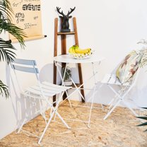 CRXX 3-Piece Folding Bistro Set, 2 Chairs and 1 Table, Weather-Resistant Outdoor/Indoor Conversation Set for Patio, Yard, Garden-White