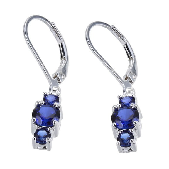 Forever Facets Created Blue Sapphire September Birthstone Leverback Earrings in Sterling Silver, Adult Female