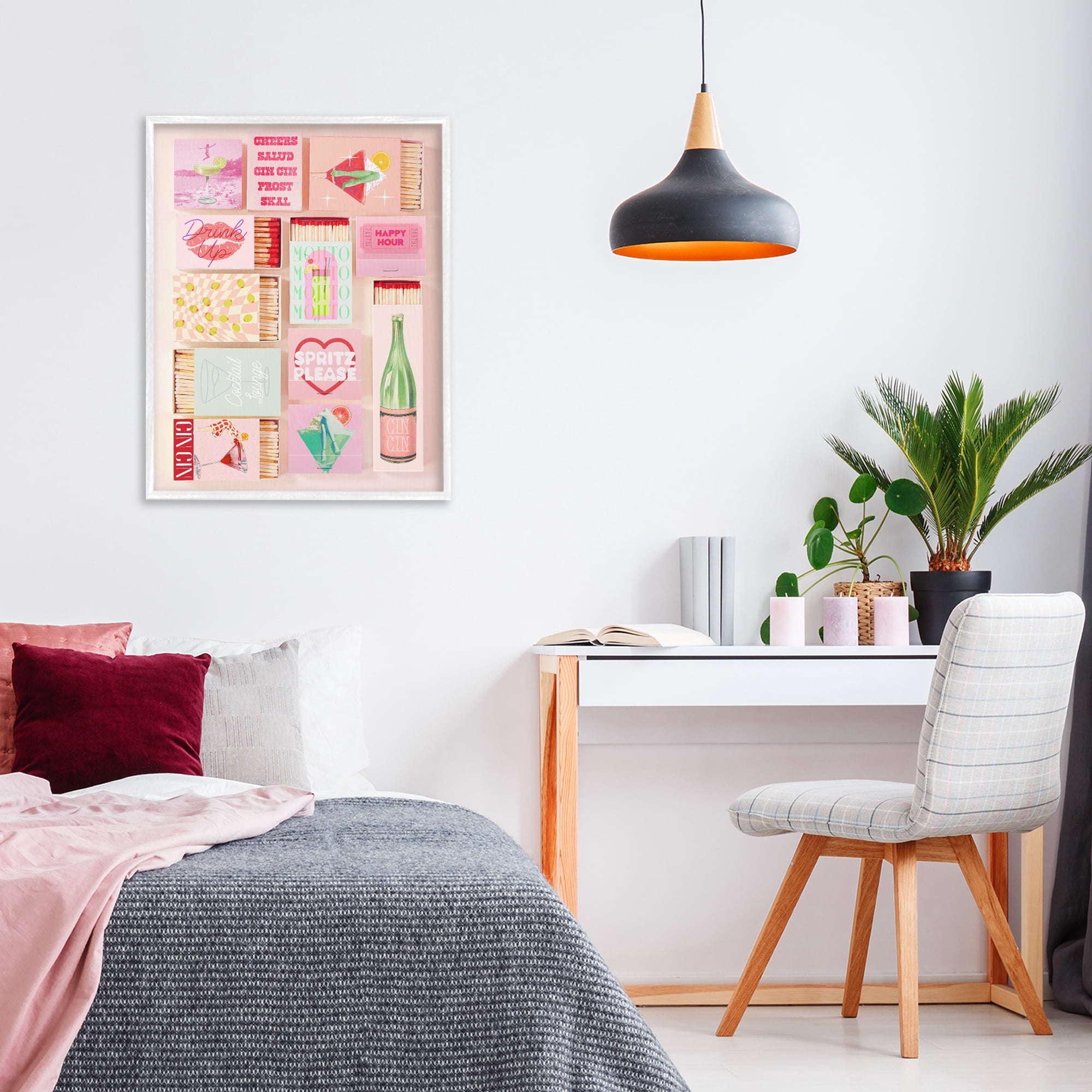 Glam Cocktails Retro Matches White Framed Giclee Art, design by Lil' Rue